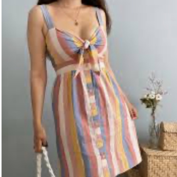 Madewell Tie-Front Sherbert Striped Cotton Midi Dress Size 6 - Picture 1 of 11